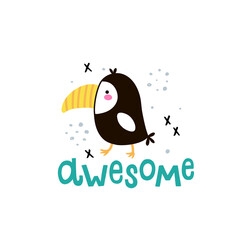 funny toucan vector illustration and awesome text