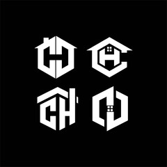  hexagon house  lettter ch logo design vector image , letter CH home logo , letter ch hexagon 