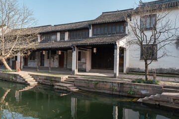 Fototapeta na wymiar Old buildings and Landscapes of Lili Village, a historic canal town in southwest Suzhou, Jiangsu Province, China