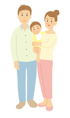 赤ちゃんを抱っこする父母、３人家族