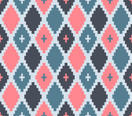 Japanese Pastel Pixel Diamond Vector Seamless Pattern