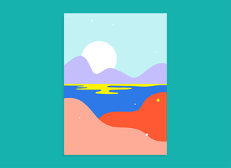 Abstract sea landscape poster. Geometric landscape background in scandinavian style. vector illustration