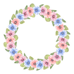 Summer floral wreath with pink and blue flowers