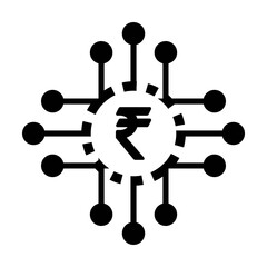 Digital rupee money icon vector currency symbol and sign for digital transactions for asset and wallet in a flat color glyph pictogram illustration