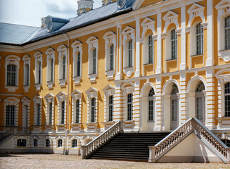 Old Rundale Palace in Latvia. Baroque yellow building