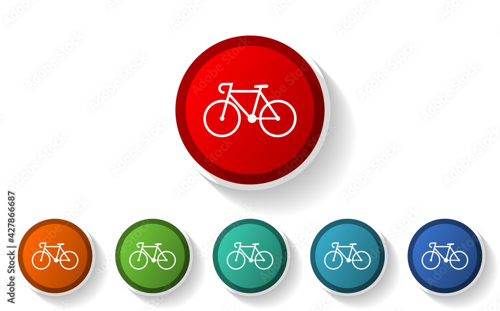 Poster bicycle vector icon set, flat design symbol collection in 6 colors option in eps 10