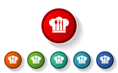 Chef, restaurant vector icon set, flat design symbol collection in 6 colors option in EPS 10