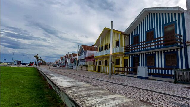 Time-lapse from the Costa Nova traditional houses in Aveiro district, Portugal
