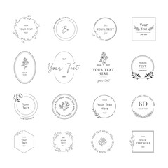 Collection of minimal floral branding templates. Wreaths, frames, borders. Elegant wedding branding. Vector isolated illustration. - 427870438