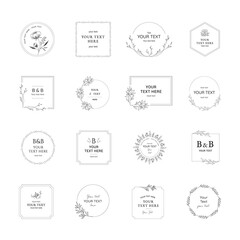 Collection of luxury identity designs. Floral frames and borders. Minimal design. Vector illustration.