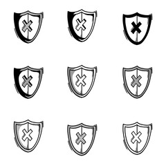 Fototapeta premium shield insecure doodle vector icon. Drawing sketch illustration hand drawn line eps10