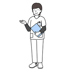 .Female nurse with medical record: Information