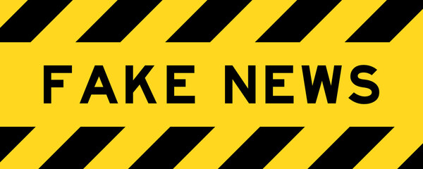 Yellow and black color with line striped label banner with word fake news