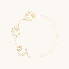 Circle borders with hand drawn flowers. Golden vector illustration. - 427874046