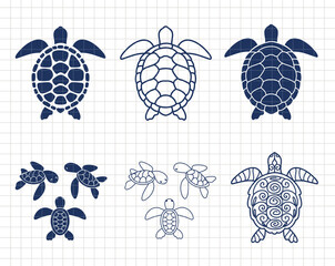 Sea turtle isolated. Summer clip art. Ocean life. Silhouette vector flat illustration. Cutting file. Suitable for cutting software. Cricut, Silhouette