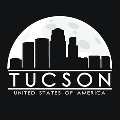 Naklejka premium Tucson Arizona Full Moon Night Skyline Silhouette Design City Vector Art Background.