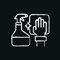 Detergent with hand and rag chalk icon. Car wash. Thin line customizable illustration. Contour symbol. Vector isolated outline drawing.