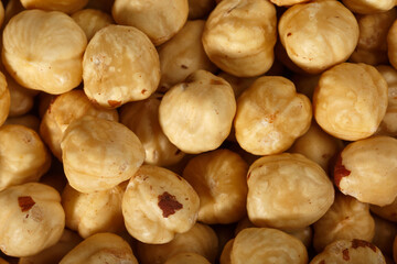 Peeled hazelnuts. Macro photography of hazelnuts.