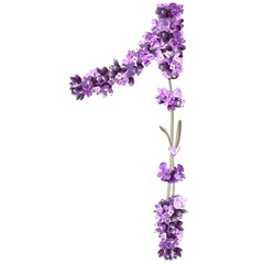 vector image of the number 1 in the form of lavender sprigs in bright purple colors