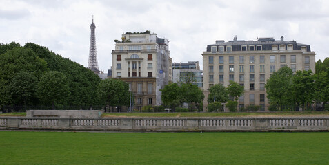 Paris; France- May 01; 2017: View to Faber Street with the Eiffel Tower in the background