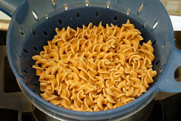 Freshly cooked fusilli pasta