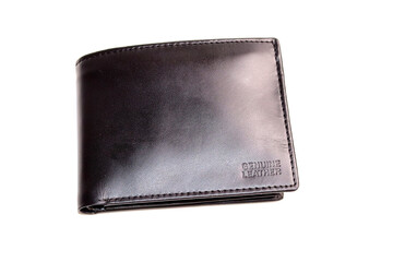 Genuine Black leather Wallet isolated on White Background