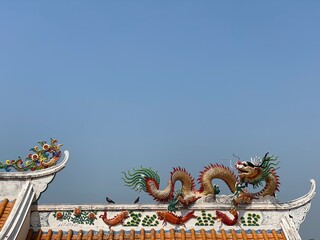 Chinese temple details against bright blue sky