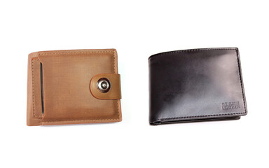 Black and Brown Leather Wallet Isolated on White Background