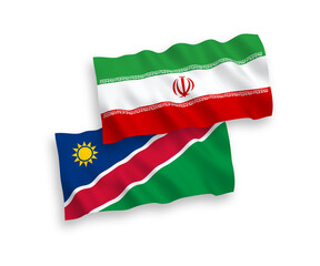 Flags of Republic of Namibia and Iran on a white background