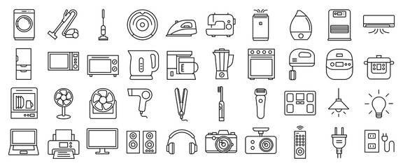 Thin line Home appliances vector icon 細いラインの家電アイコンセット
