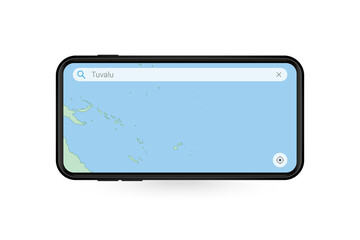 Searching map of Tuvalu in Smartphone map application. Map of Tuvalu in Cell Phone.