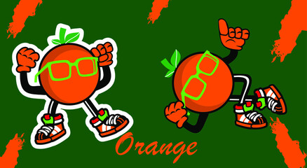bespectacled fresh orange vector mascot design. fruit cartoon design collection