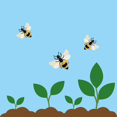 Bees collect nectar flat design vector image