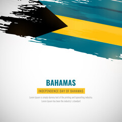 Happy independence day of Bahamas with brush style watercolor country flag background