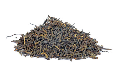 Pile of black tea isolated on a white background