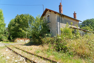 Old railroad crossing withdrawn from use in the small French village of La Ferriere.