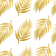 Elegance seamless pattern with tropical leaves in golden. African theme. Palm branch. For textile, cover. wrapping paper. Vector illustration.