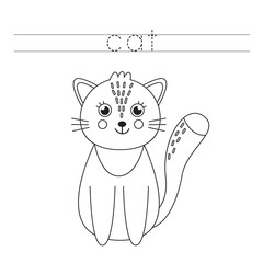 Tracing letters with cute cat. Writing practice for kids.