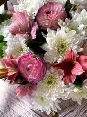 close-up of bright bouquet of fresh spring flowers