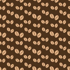 Brown coffee beans. Coffe seamless vector pattern. Suitable for wrapping paper, fabric printing, coffee shop, restaurant, cafe.