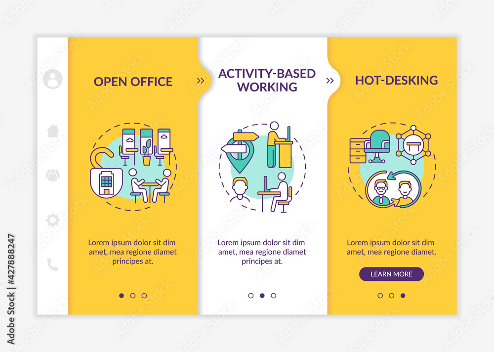 Poster futuristic office environments onboarding vector template. responsive mobile website with icons. web