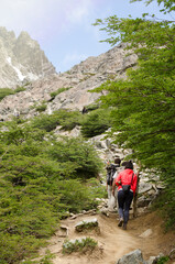 Fototapeta premium group of hikers in the mountain doing trekking