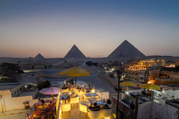 Giza pyramids at sunset. Cairo, Egypt