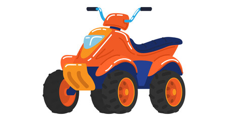 Orange atv, four-wheeled transport, classic motorbike, adventure riding, cartoon style vector illustration, isolated on white.