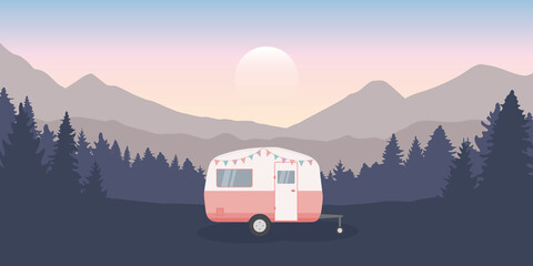 wanderlust camping adventure in the wilderness with camper - obrazy, fototapety, plakaty