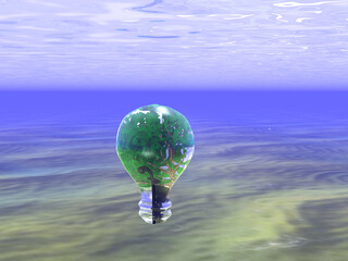 3d illustration: "Mysterious balloon lamp overgrown with algae under water"