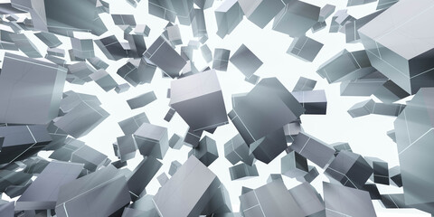 flying dynamic black cubes bricks explosion concept 3d render illustration
