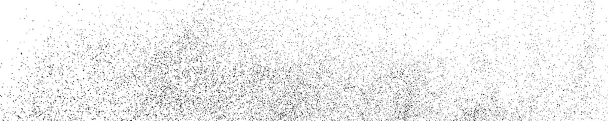 Black Grainy Texture Isolated On White. Panoramic Background. Dust Overlay. Dark Noise Granules. Wide Horizontal Long Banner For Site. Vector Illustration, EPS 10.