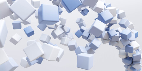 Fototapeta na wymiar abstract flying rotating blue cubes background 3d render illustration