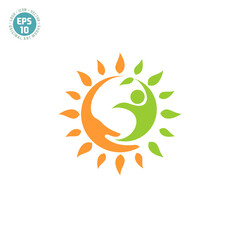 people, sun and leaf logo concept